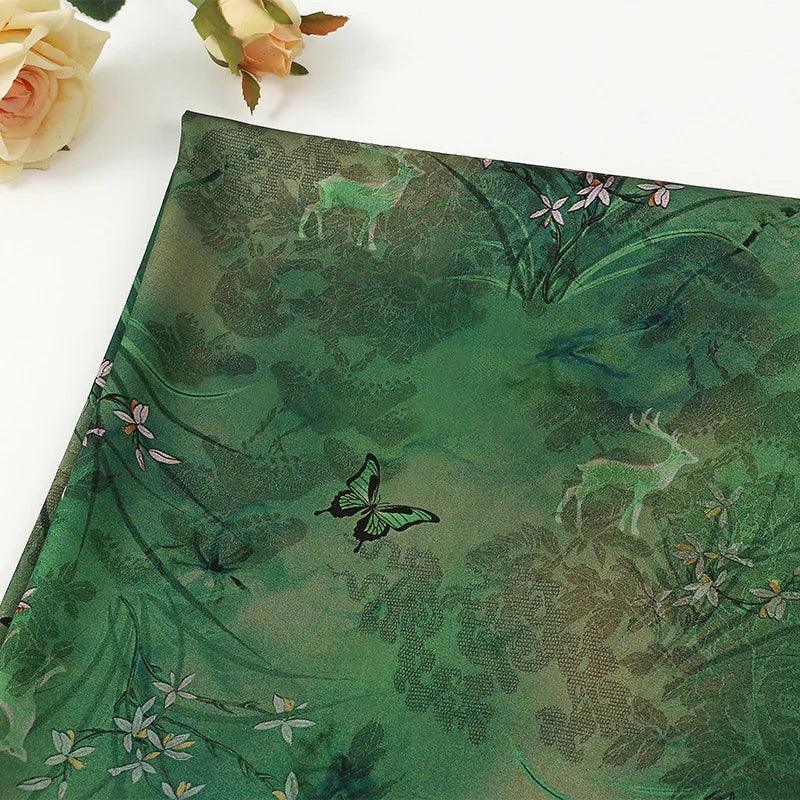 Red Cloud Acetate Jacquard Textile - Soft Breathable Fabric for Cheongsam