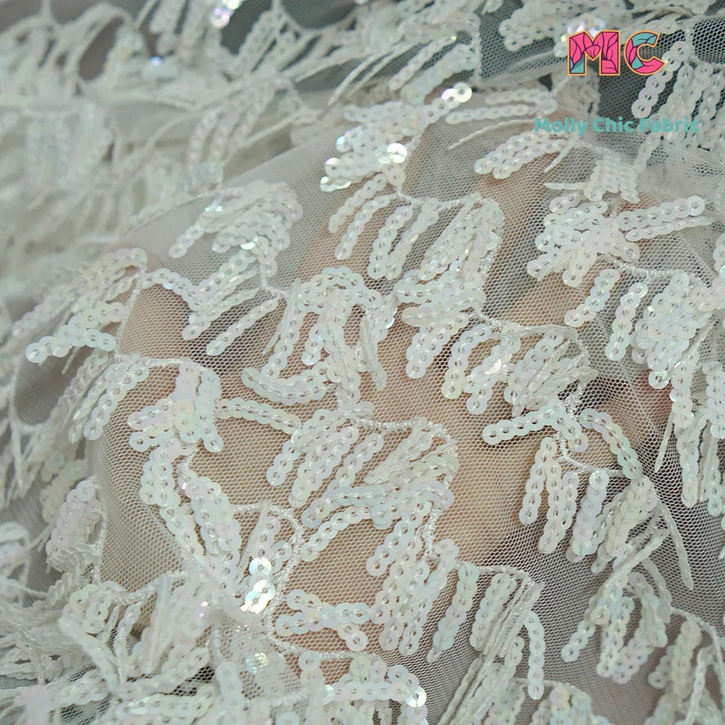 New mesh S-shaped tassel 5mm iridescent sequin embroidery fabric sewn Latin dance evening dress dress wedding fabrics for sewing