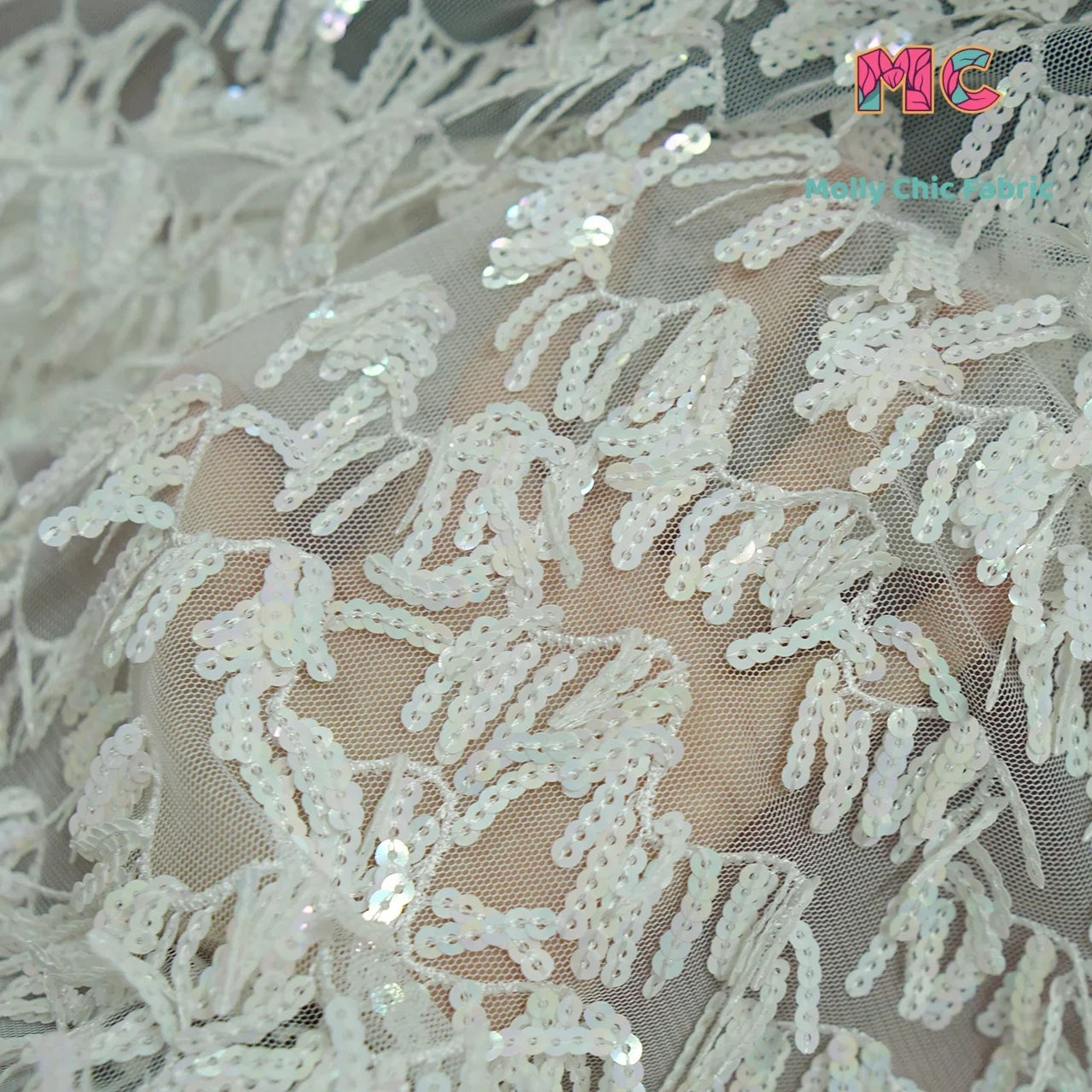 New mesh S-shaped tassel 5mm iridescent sequin embroidery fabric sewn Latin dance evening dress dress wedding fabrics for sewing