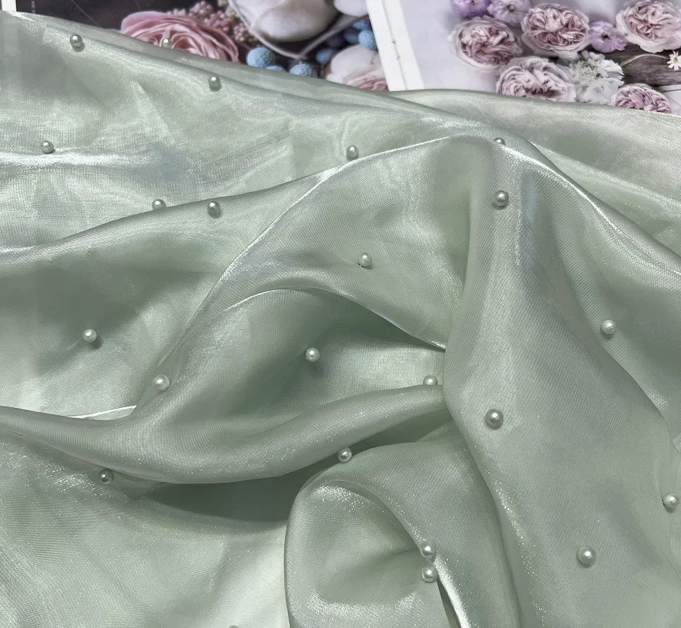 مادة خيوط ساتان عاكسة مطرزة باللؤلؤ ثلاثي الأبعاد عالية الكثافة لخياطة ملابس لوليتا وقماش فستان الزفاف
