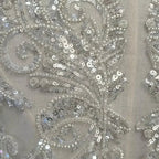 White Lace Applique Beaded Fabric - Wedding Dress Evening Gown Handcraft Accessories