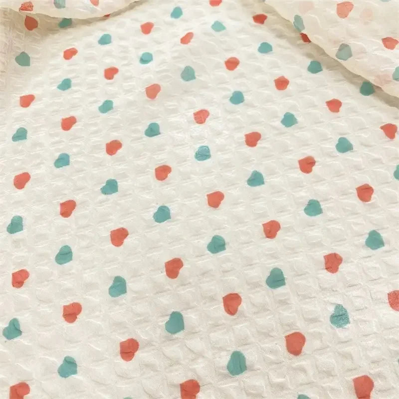 Tela de burbujas arrugada con estampado de corazón de melocotón para ropa de bebé hecha a mano, diadema, vestido infantil, material de textura suave DIY