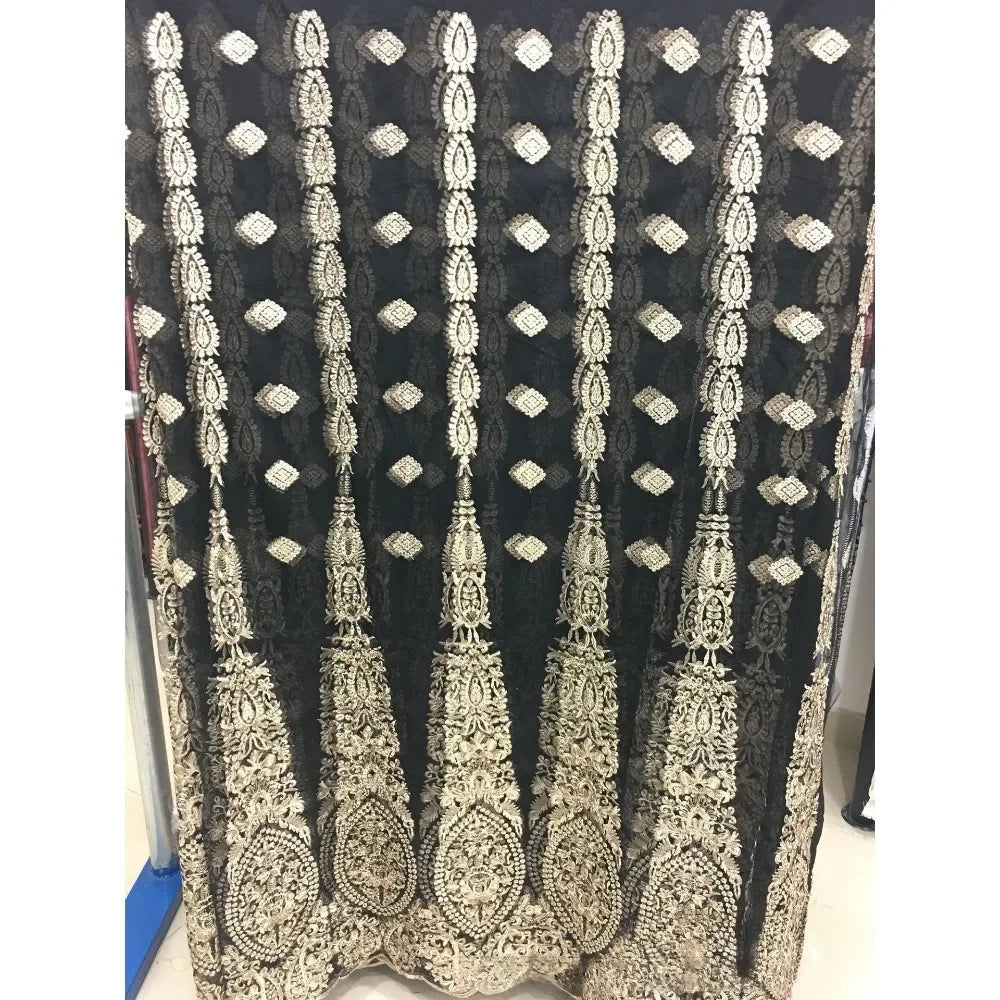 Nuevo producto, tela con hilo dorado, malla de encaje, bordado tridimensional dorado, ropa, vestido, bordado cifrado, falda, tela