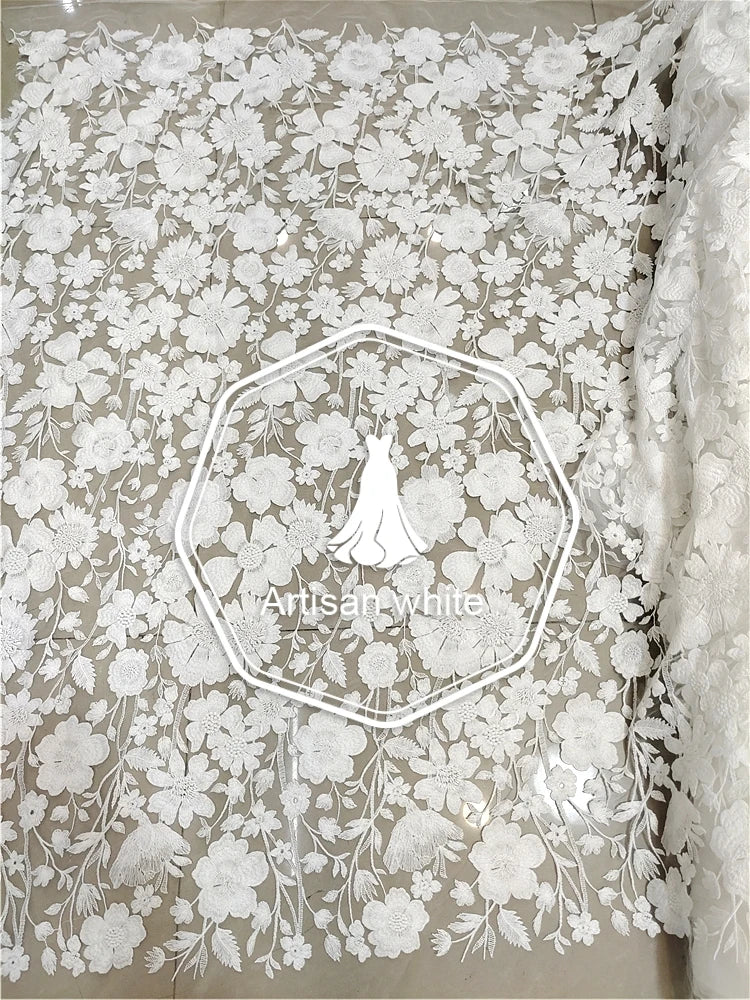 دانتيل متقدم، قماش قطني خالص، زهور ناعمة مطرزة، زينة فستان زفاف، فستان مصنوع يدويًا، ملابس، ستائر
