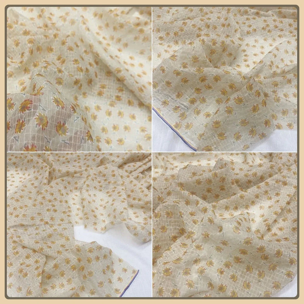 قماش شيفون بفقاعات بلون المشمش - خامة بنمط مربعات صغيرة من ديزي