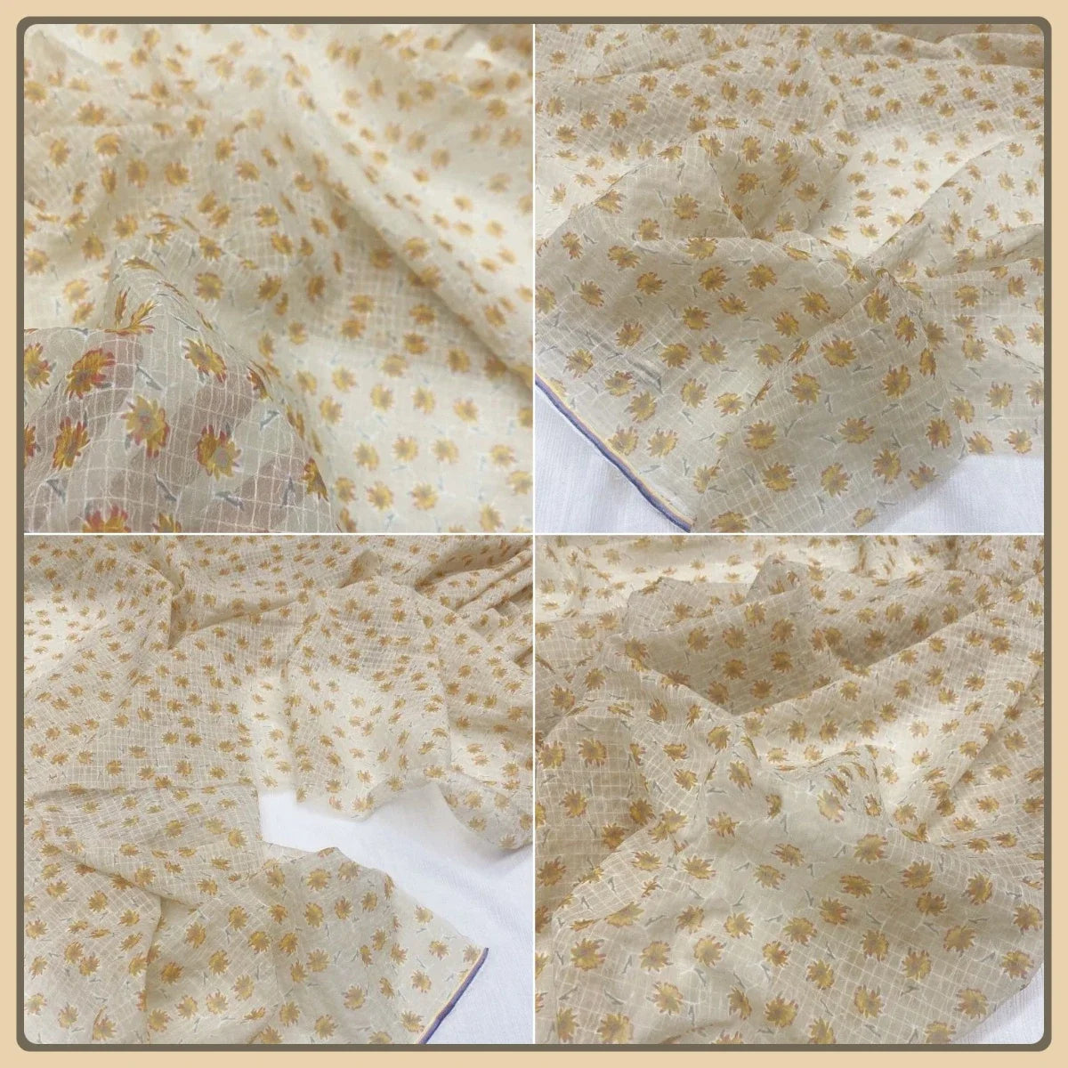 قماش شيفون بفقاعات بلون المشمش - خامة بنمط مربعات صغيرة من ديزي