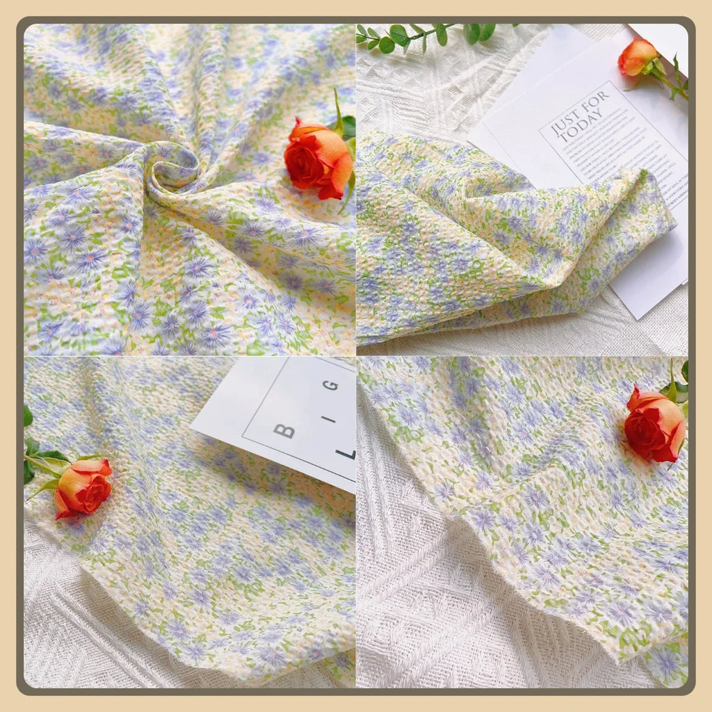 قماش قطني نقي بنقشة زهور منعشة - مادة مطبوعة ناعمة