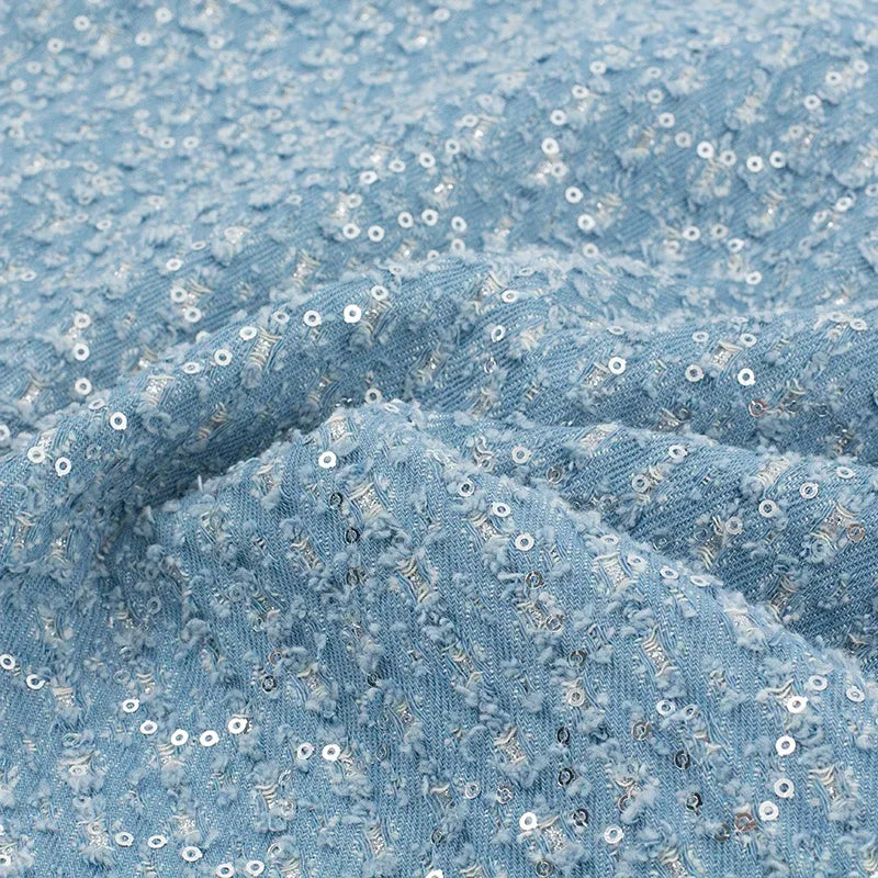Sequined embroidered washed denim fabric thick fabric sewn coat vest pants casual set diy hat bag fabrics for sewing
