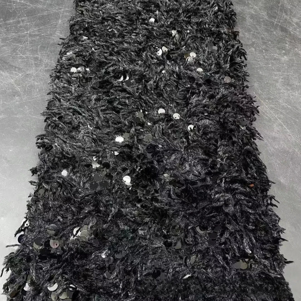 Tela de lentejuelas con base de plumas, tela con flecos de cuentas, tela de bordado de cuentas de felpa tridimensional