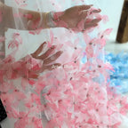 قماش شبكي شفاف بتصميم فراشة ماسية لامعة ثلاثية الأبعاد باللون الأزرق والوردي لخياطة فساتين الزفاف والسهرة