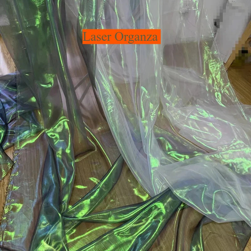 Unique Mermaid Iridescent Gradient Tulle Fabric in Pink Blue Rainbow Sheer Shimmer Textile Bridal Wedding Dress Decoration