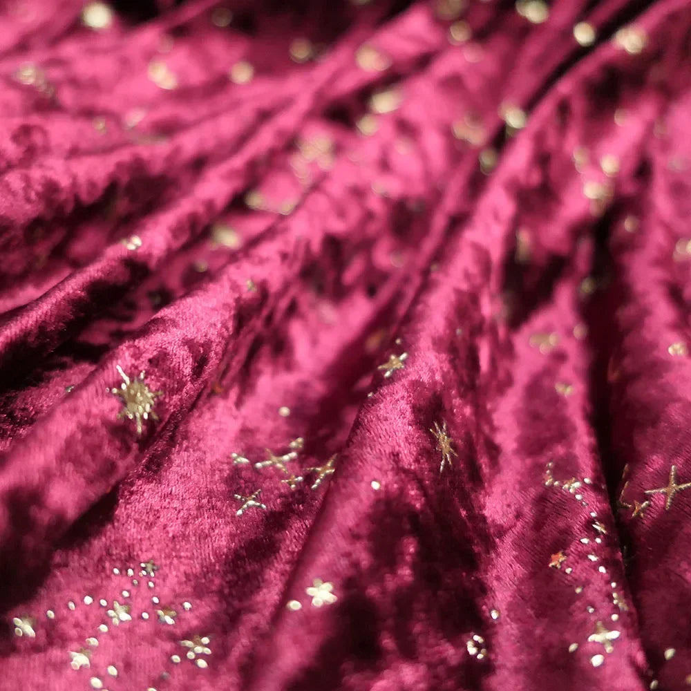 قماش مخملي ماسي مطبوع عليه سماء مرصعة بالنجوم - فستان سهرة - مقاس 160 سم