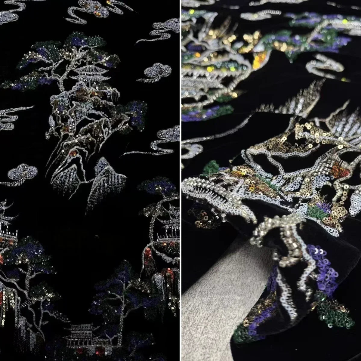 Exquisite Silk Velvet Sequin Beaded Embroidered Fabric - Jacket Designer Sewing