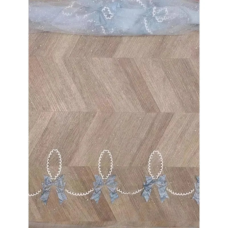 New shining offset-printed bow pattern mesh fabric sewing children's evening dress hem decoration diy lace fabric