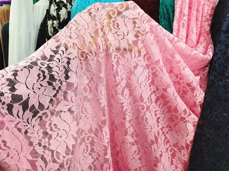 قماش دانتيل مطاطي برتقالي فلوري شفاف شبكي مع تطريز وردي للفساتين وملابس الأداء قماش شبكي شفاف زهري