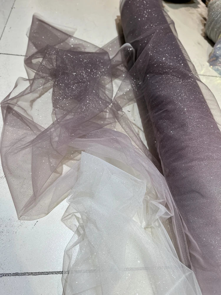 Gradient Spray Silver Shiny Sheet Soft Yarn Fine Powder Mesh Blue Red Purple Wedding Dress Fabric