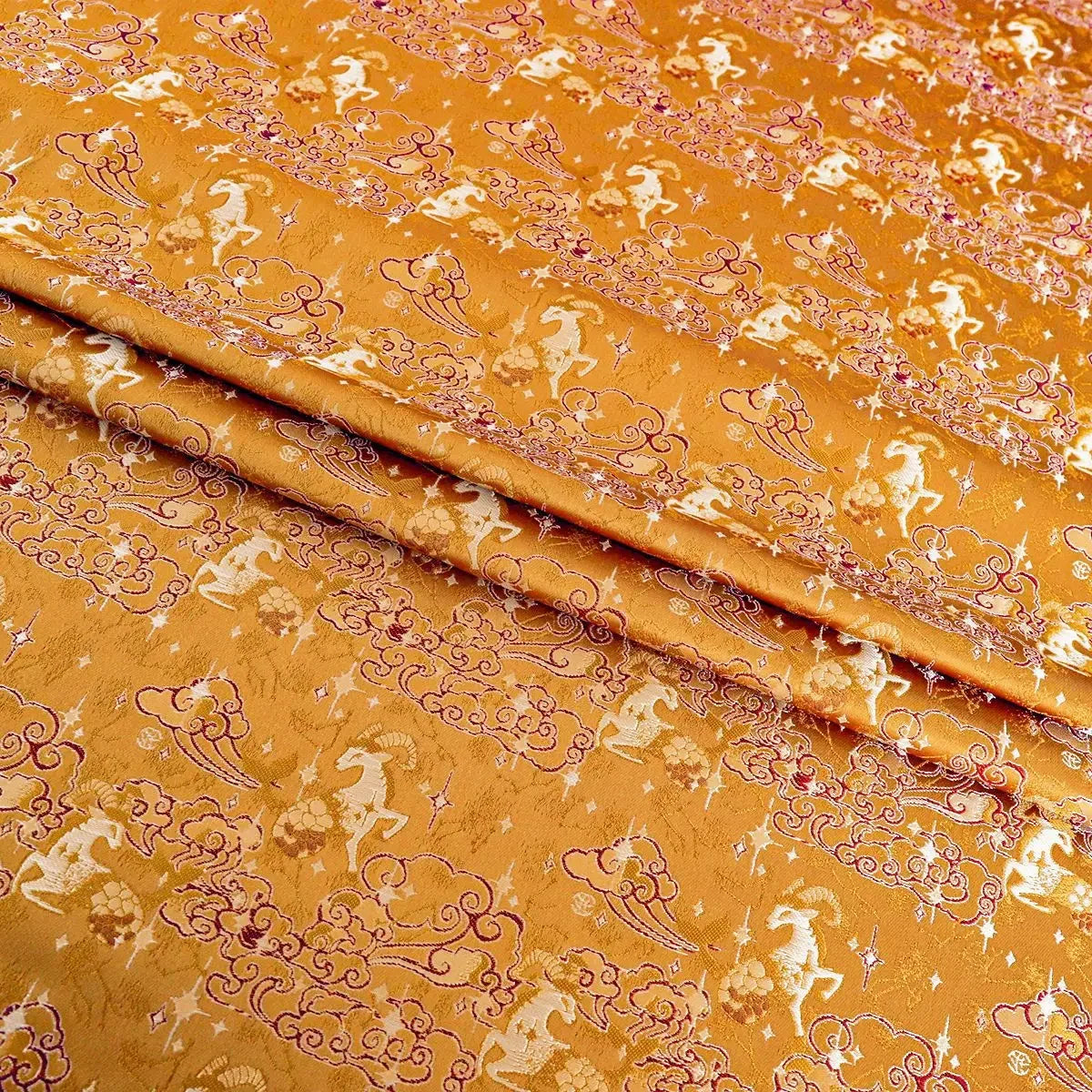 قماش جاكار بروكار بخيوط ذهبية فلكية - نمط سماوي