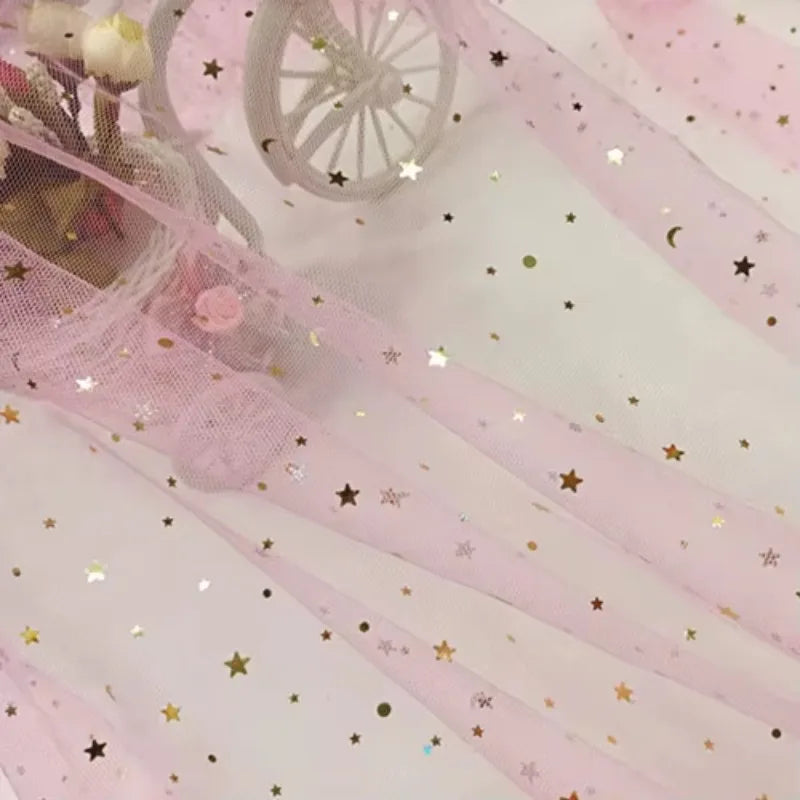 Tela de malla suave de gasa de estrellas y lunas para coser vestidos de novia, vestidos de muñecas, decoración de bodas, accesorios para el cabello, tela decorativa DIY