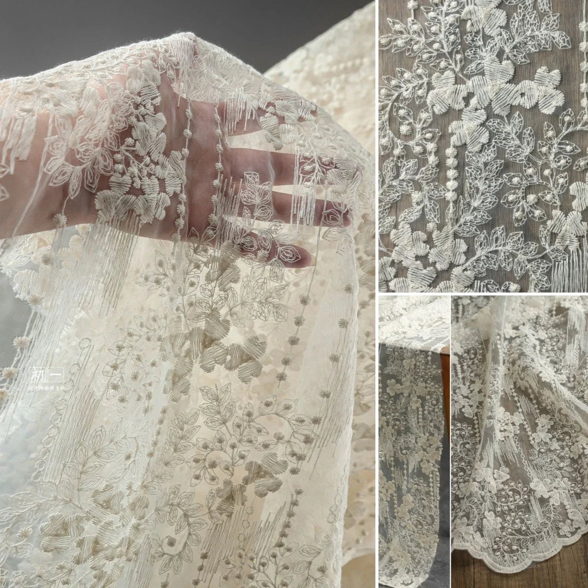 French Apricot Vintage Floral Embroidery Lace Fabric Ombre Nude Tulle With Delicate Flowers For Bridal Romantic Fashion Design