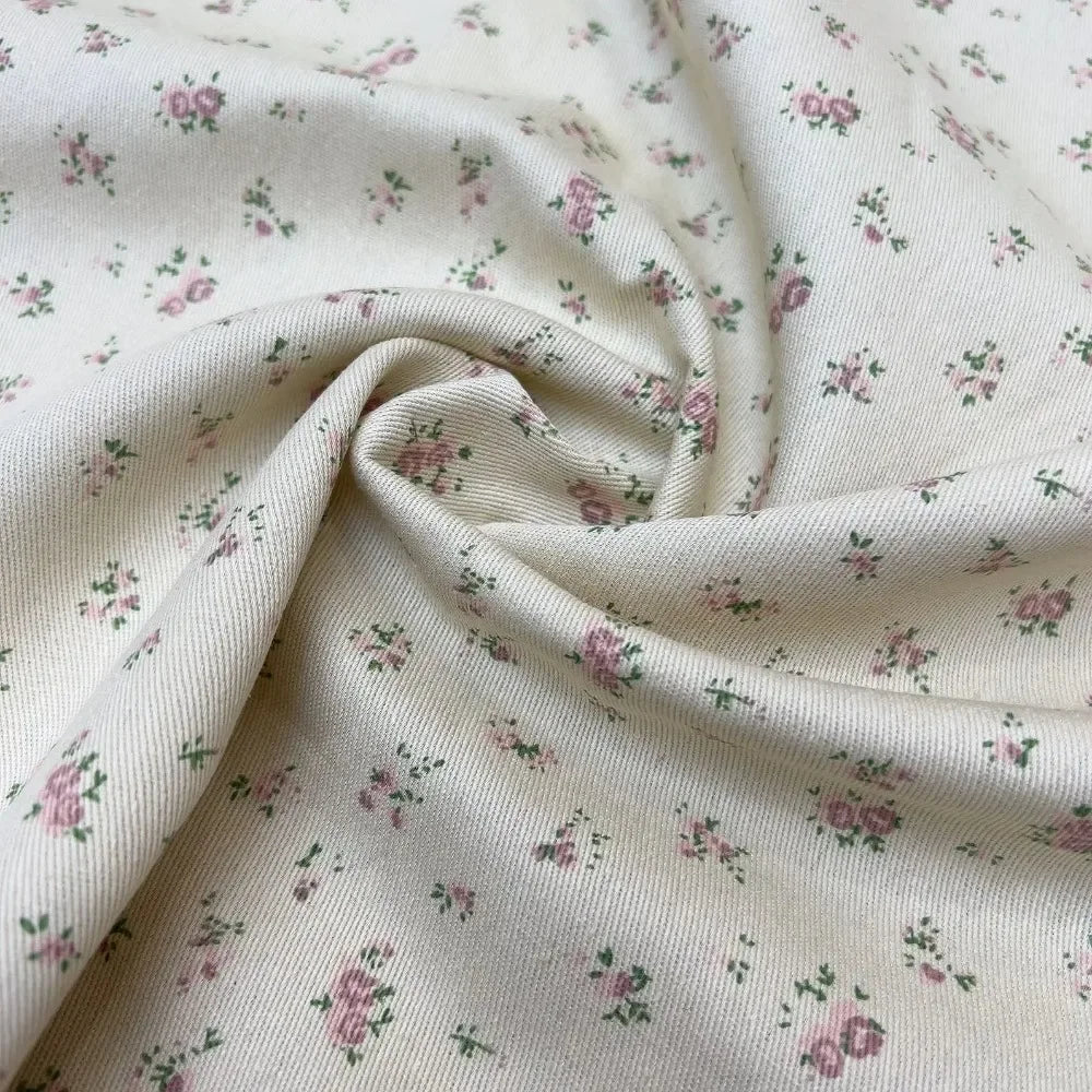Checkered Floral Cotton Denim Fabric - Dress Tablecloth Material