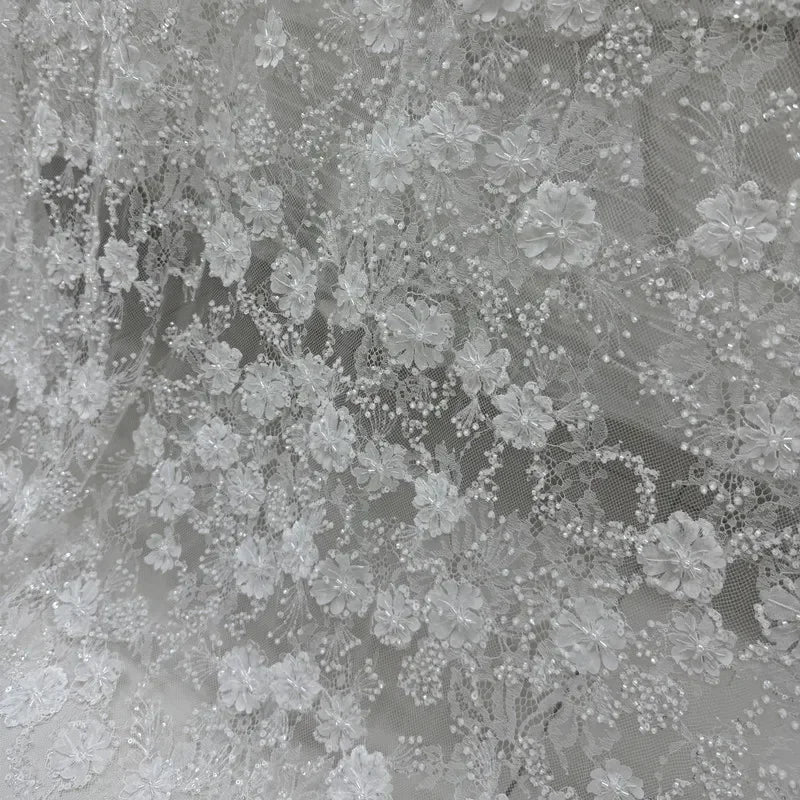High End Nail Bead Sequin Flower Embroidery Lace Fabric Sewing Wedding Dress Evening Gown Lace Transparent Mesh Diy
