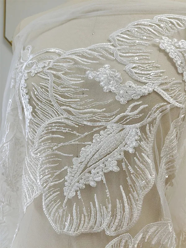 Oferta especial de liquidación: Hojas blancas, cuentas para uñas, tela de encaje, vestido de novia, cheongsam, cortina de puerta bordada, mantel DIY