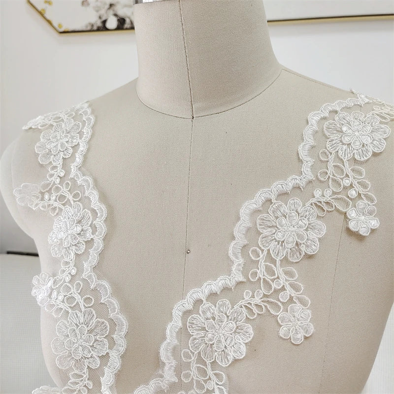 2024 new retro beige car bone lace clothing lace embroidery wedding dress veil curtain DIY