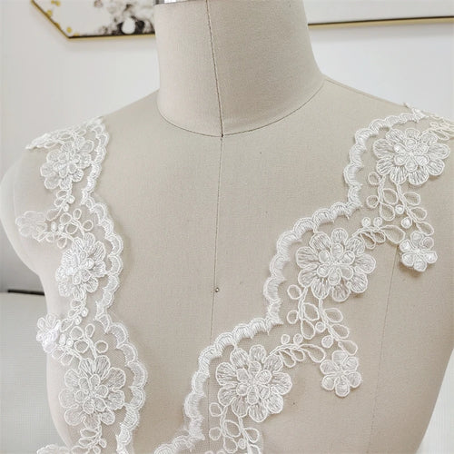 Beige Crochet Lace Embroidery - Elegant for Wedding Veils & Curtains - fabric photo 2