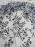 White Lily Embroidered Chiffon Lace Fabric - Elegant Material 130cm