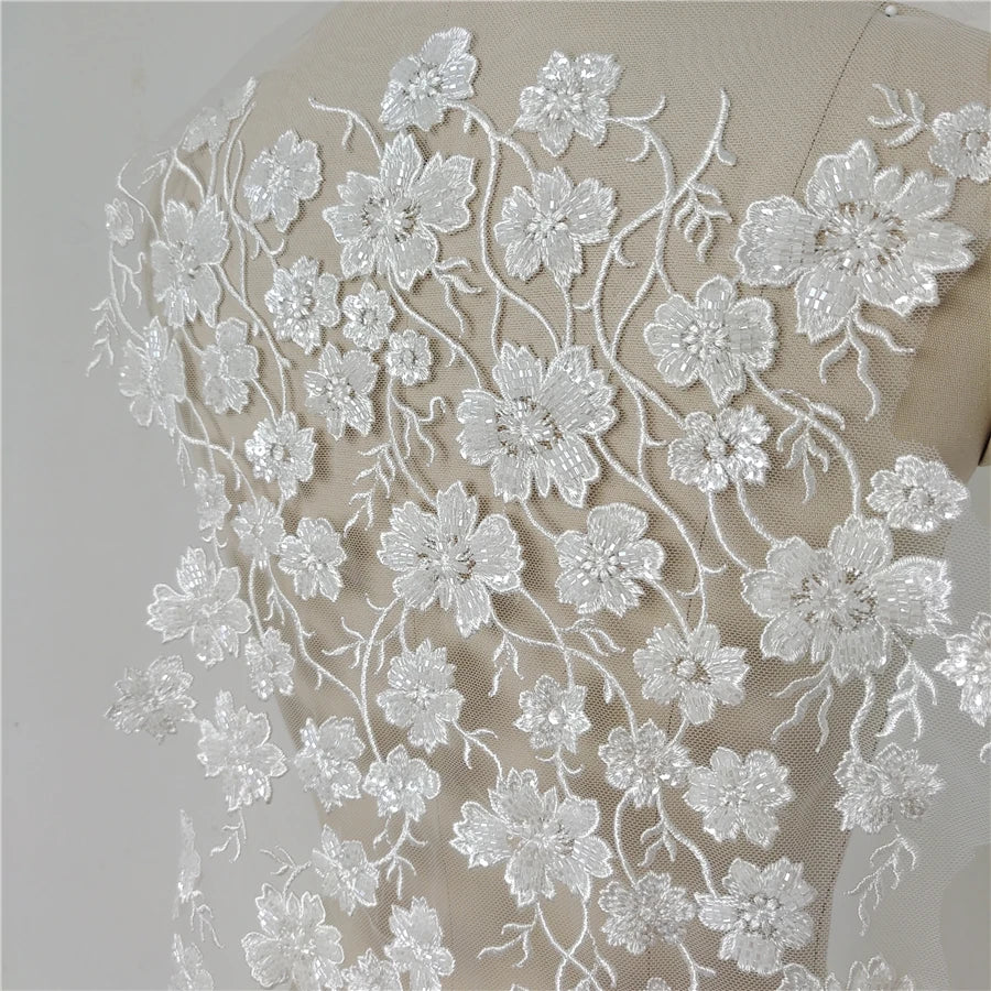 New Heavy Industry Wedding Dress Dress Window Door Curtain Mesh Embroidery Nail Bead Lace Fabric Flower Tablecloth Background