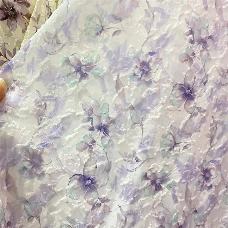 فساتين وقمصان نسائية فاخرة من قماش شيفون جاكار شبه شفاف مزخرف بنقشة زهور على الطراز الصيني، ناعمة للحماية من الشمس