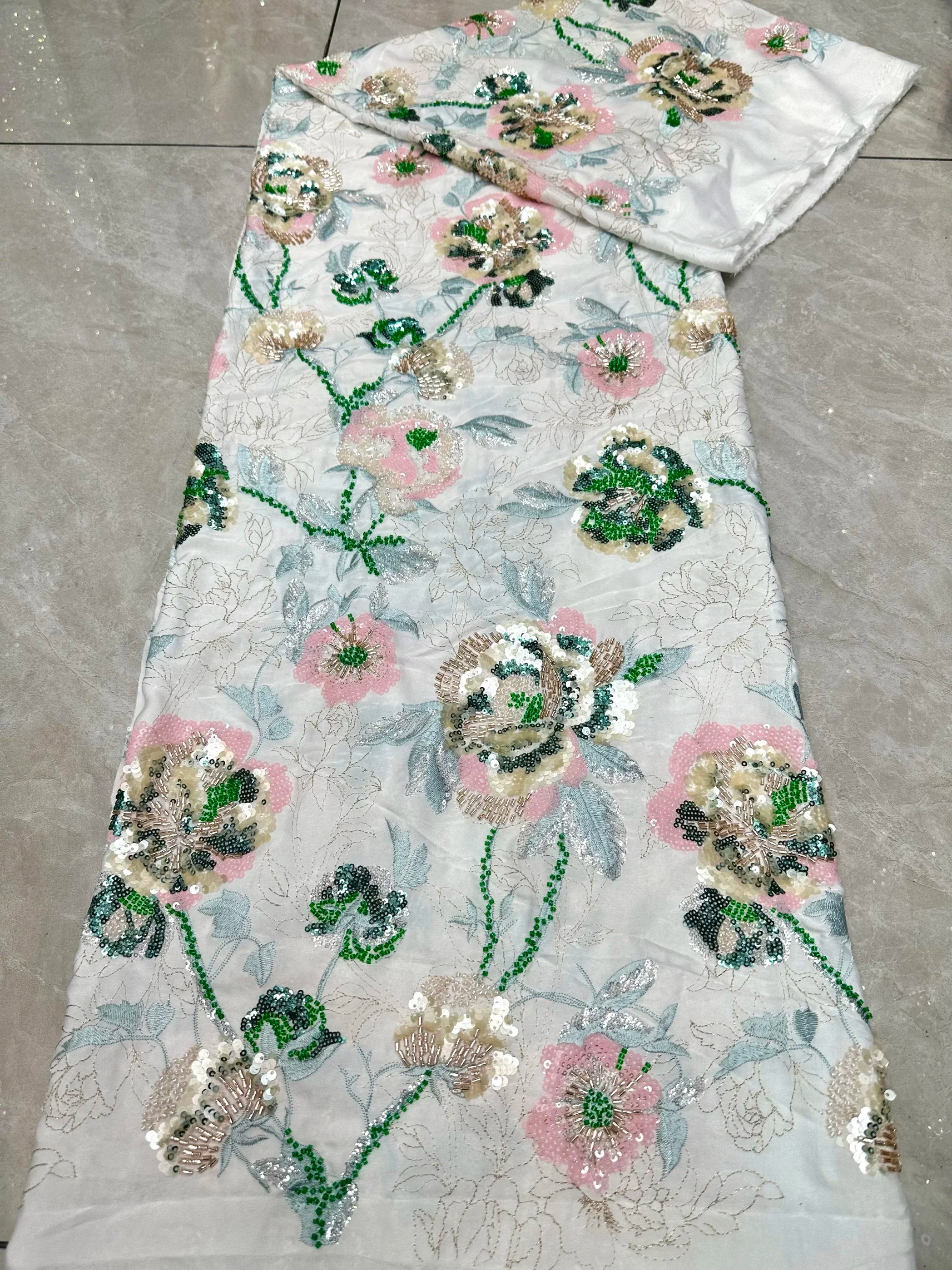 High-End Bead Tube Sequin Embroidery Silk Fabric - Evening Gown Material 127cm