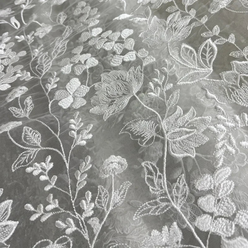 قماش تطريز دانتيل على شكل أوراق الزهور - فستان زفاف - مقاس 127 سم