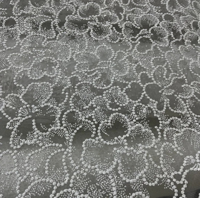 White Lace Flower Hot Stamping Silver Mesh Wedding Scene Background Fabric Wedding Veil Dress Soft Mesh Fabric