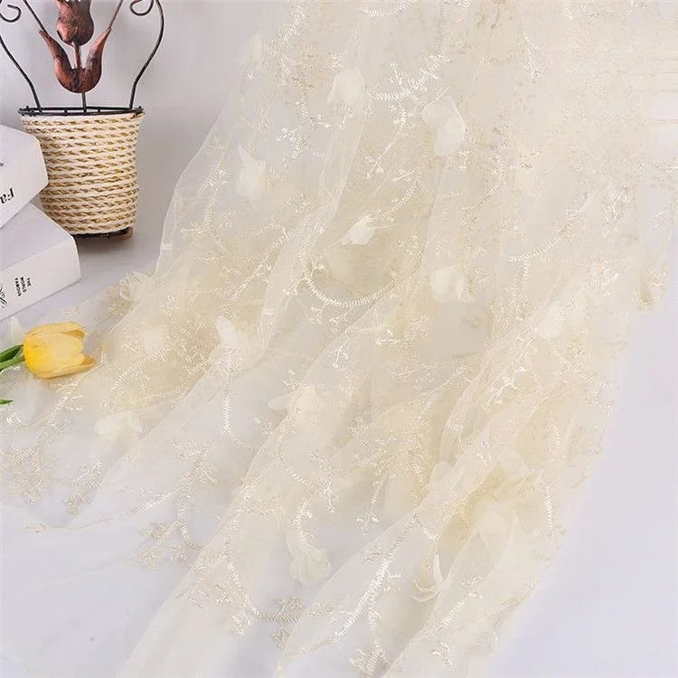 Tela de malla de encaje bordada en 3D multicolor para vestidos de novia, ropa infantil, ropa formal, material de moda artesanal DIY