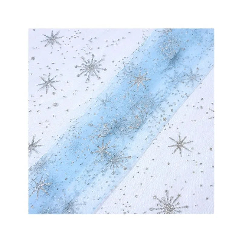 Silver Snowflake Mesh Fabric Suitable For Christmas Decorations Stage Settings And Elsa Princess Dress