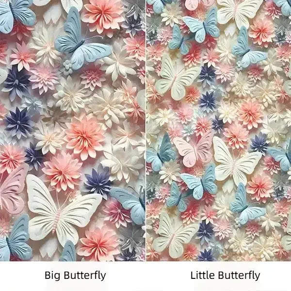 قماش حرير قطني ناعم - طباعة رقمية على شكل فراشة زهرية - 140 سم