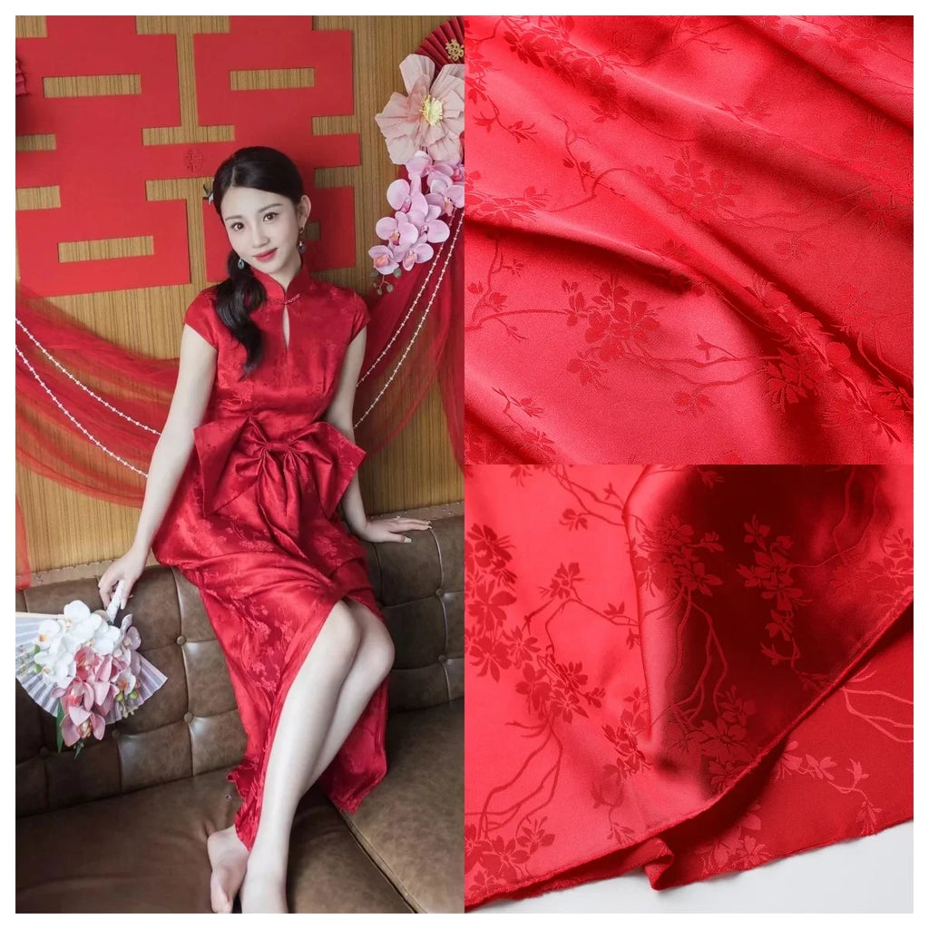 Tela de satén jacquard floral en relieve, suave y brillante, ideal para vestidos de noche, trajes de novia, qipao tradicional, manualidades DIY.