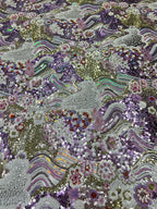 mesh fabric, retro color bead, landscape painting, flower pattern, sequin embroidery fabric, formal dress, qipao dress