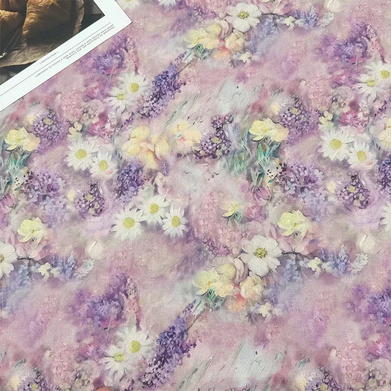 Oil Painting Floral Fabric Premium Cotton Linen Blend With Dense Weave For Tablecloth DIY Home Decor Door Curtain Fabric