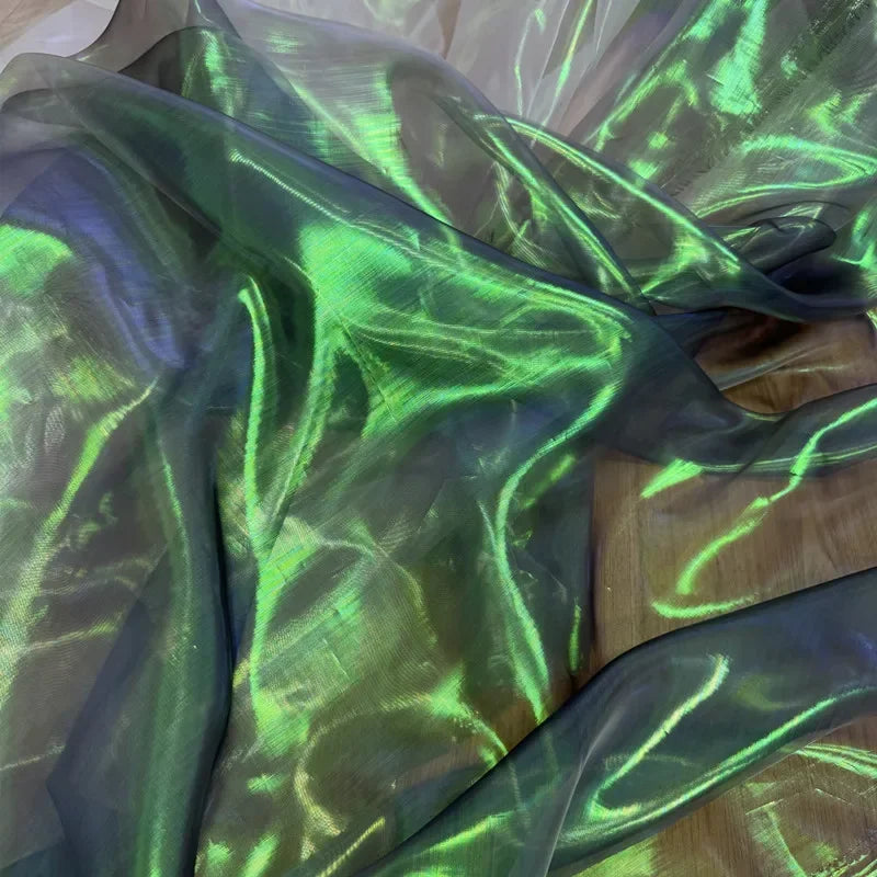 Unique Mermaid Iridescent Gradient Tulle Fabric in Pink Blue Rainbow Sheer Shimmer Textile Bridal Wedding Dress Decoration