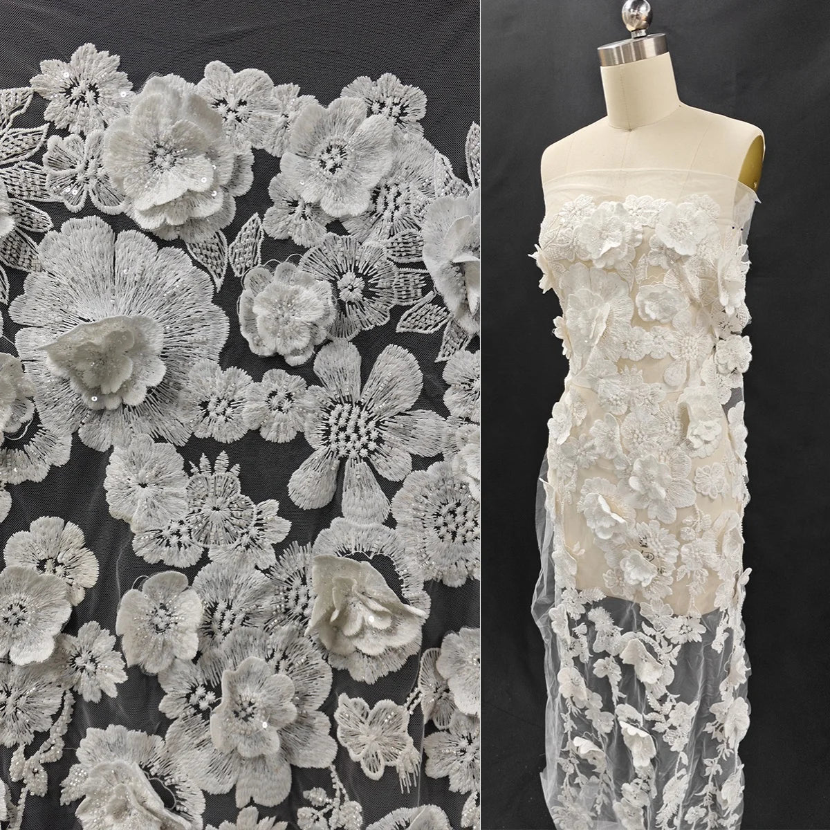 Luxury three-dimensional flower nail bead sequin embroidery fabric wedding dresses evening gowns skirt decorations DIY fabric