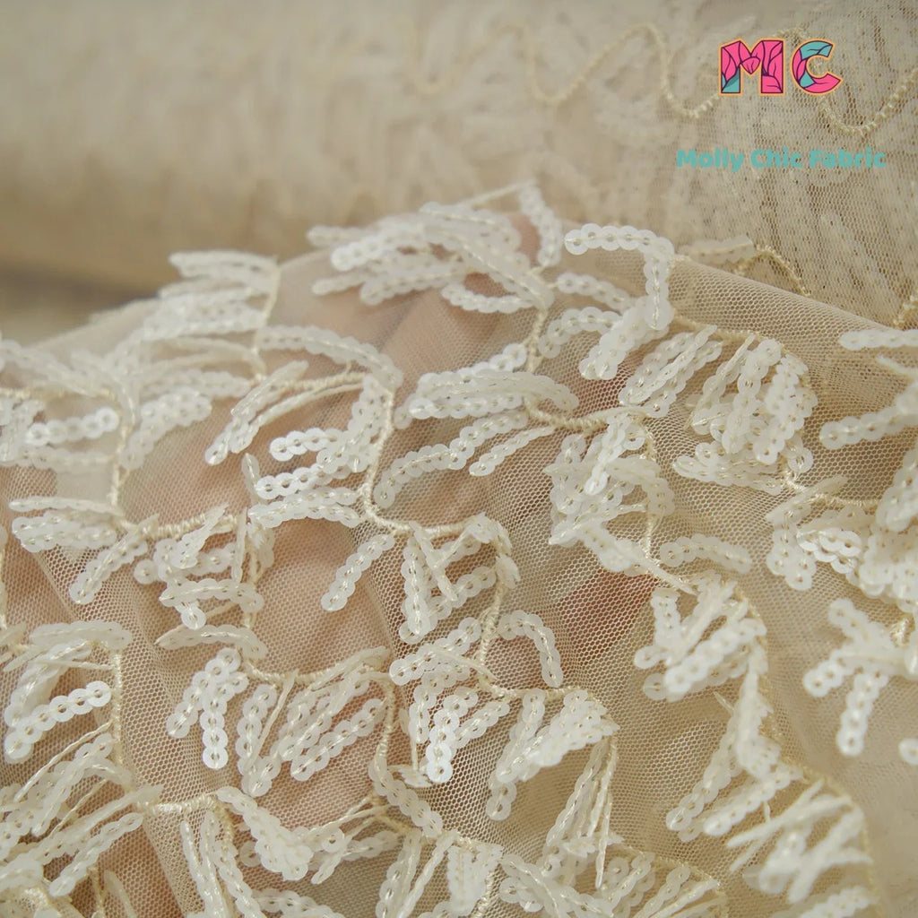 New mesh S-shaped tassel 5mm iridescent sequin embroidery fabric sewn Latin dance evening dress dress wedding fabrics for sewing