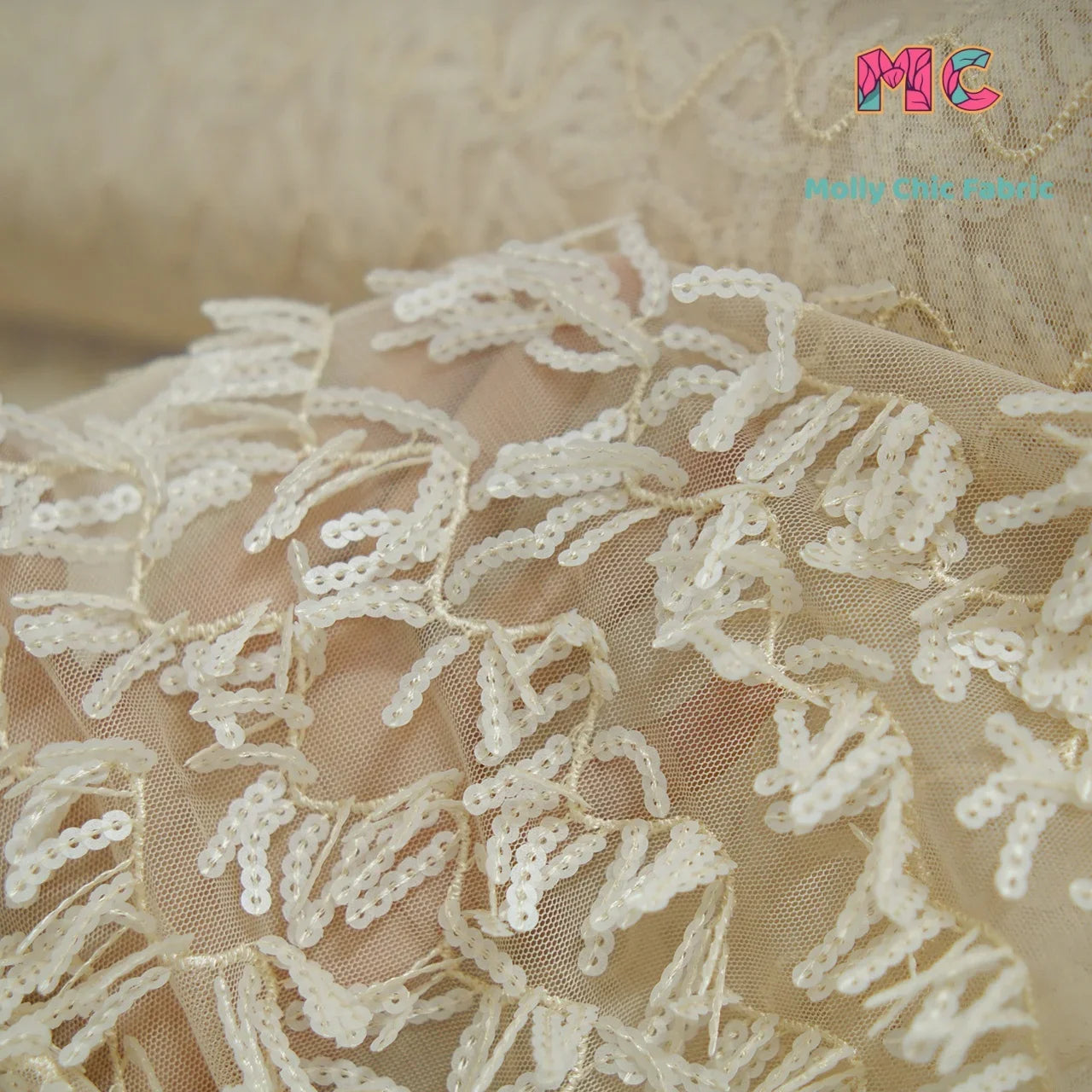 New mesh S-shaped tassel 5mm iridescent sequin embroidery fabric sewn Latin dance evening dress dress wedding fabrics for sewing