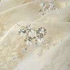 Parte inferior de encaje dorado albaricoque + parte inferior de organza Tela de bordado de cuentas de doble capa Costura Vestido de noche Vestido de novia Tela suave