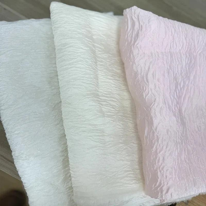 Slightly Wide Relief Pearlescent Beige Pink Embossed Jacquard Organza Fabric For DIY Dress Puff Skirt Formal Gown Wedding Attire