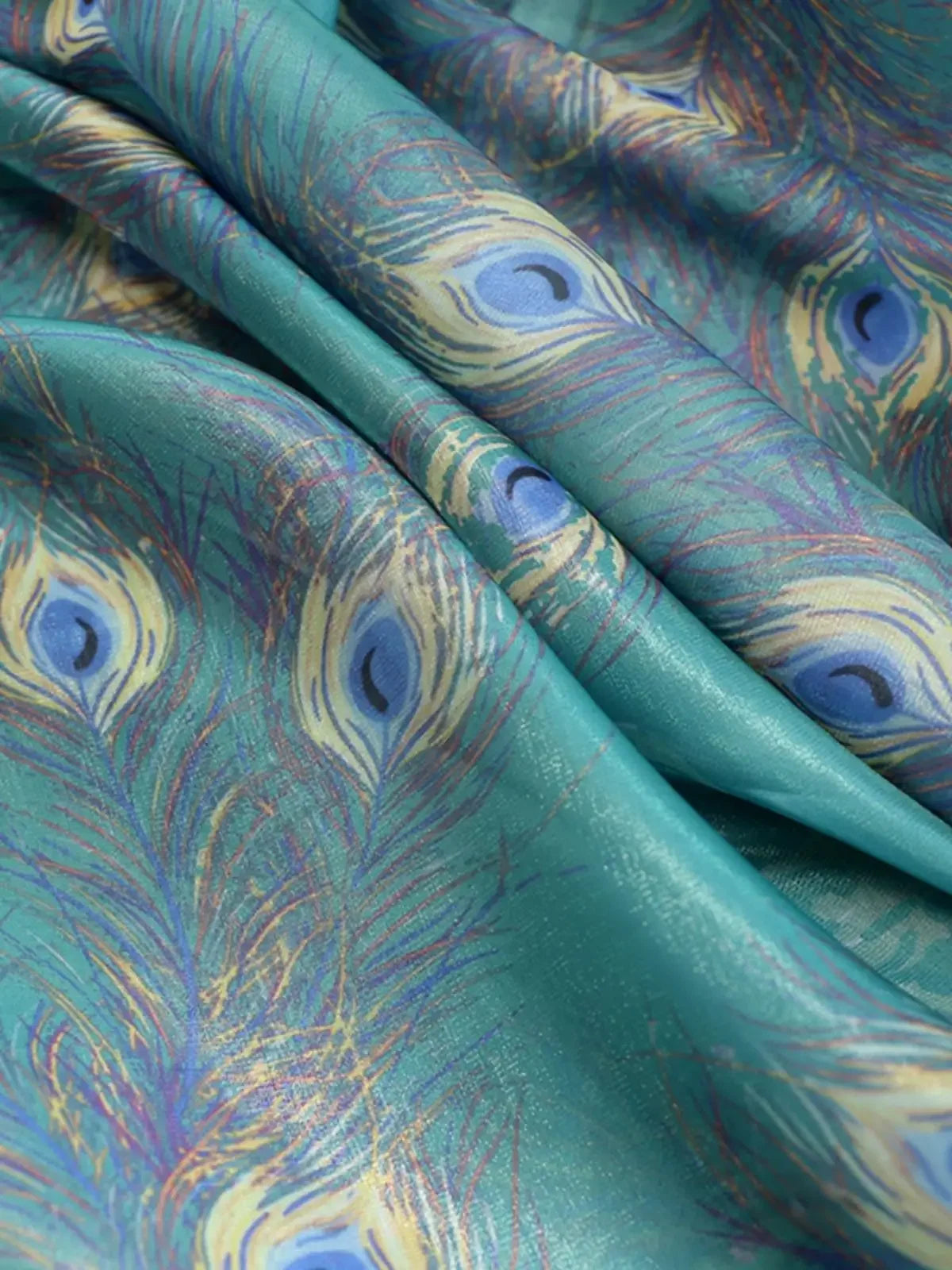 High-End Silk Peacock Feather Print Organza Fabric Water Gloss Yarn For Skirt Stage Clothing Decoration