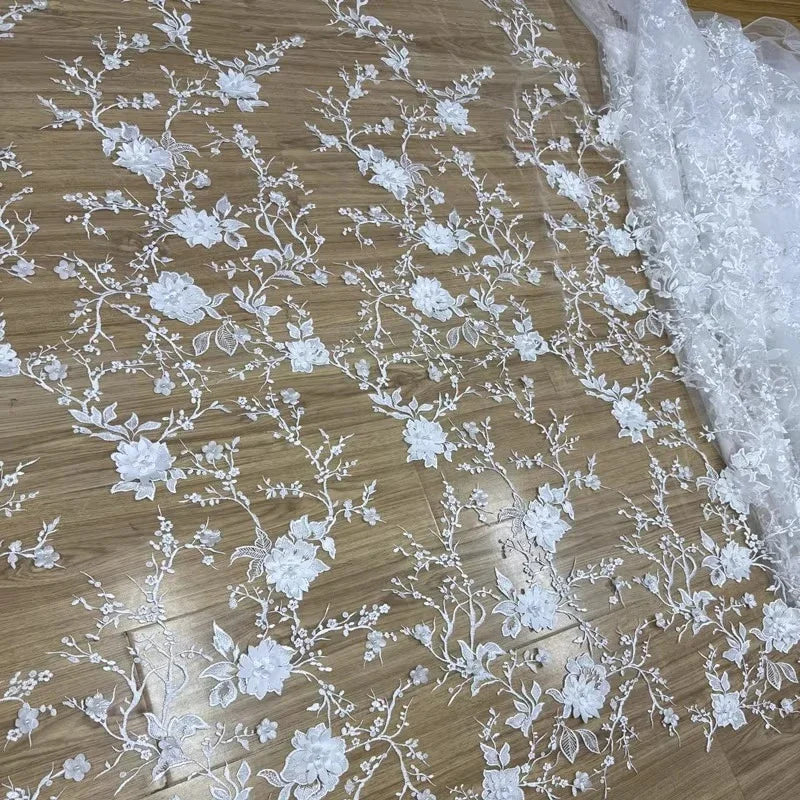 فستان زفاف من نسيج دانتيل شبكي شفاف رقيق مع تطريز زهرة اللؤلؤ، تصميم إبداعي لملابس المسرح