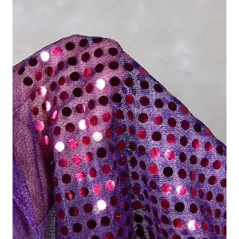 Purple  sequin gold embossed large glitter round bead net fabric for dance costume stage wear doll dress DIY decorative fabric