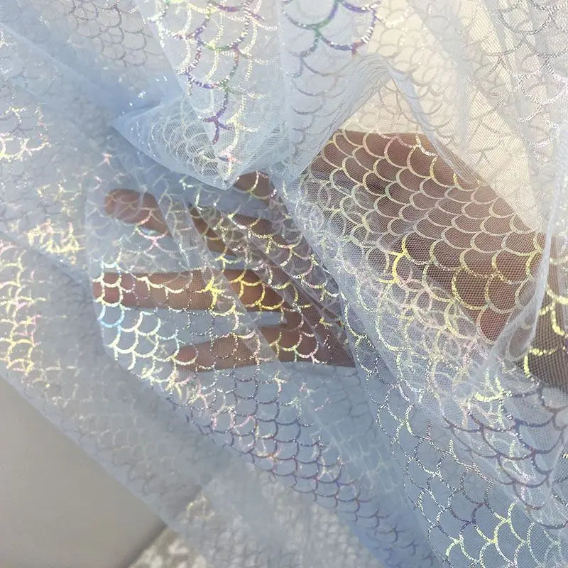 Fish scale iridescent net fabric suitable for wedding dresses formal gowns puff skirts and stage costumes